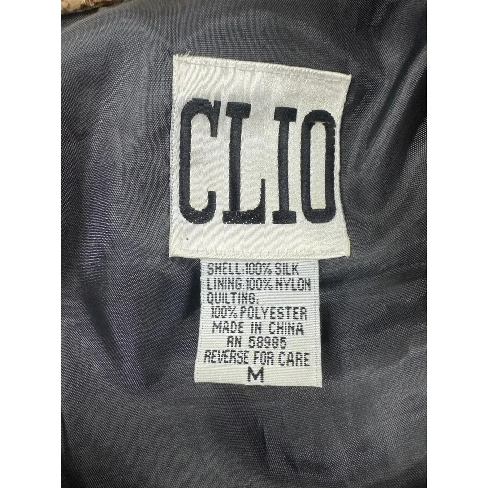 Clio Vintage 90s Quilted Jacket Medium Tan Vintage Animal Print Silk Puffer Coat - Picture 5 of 16